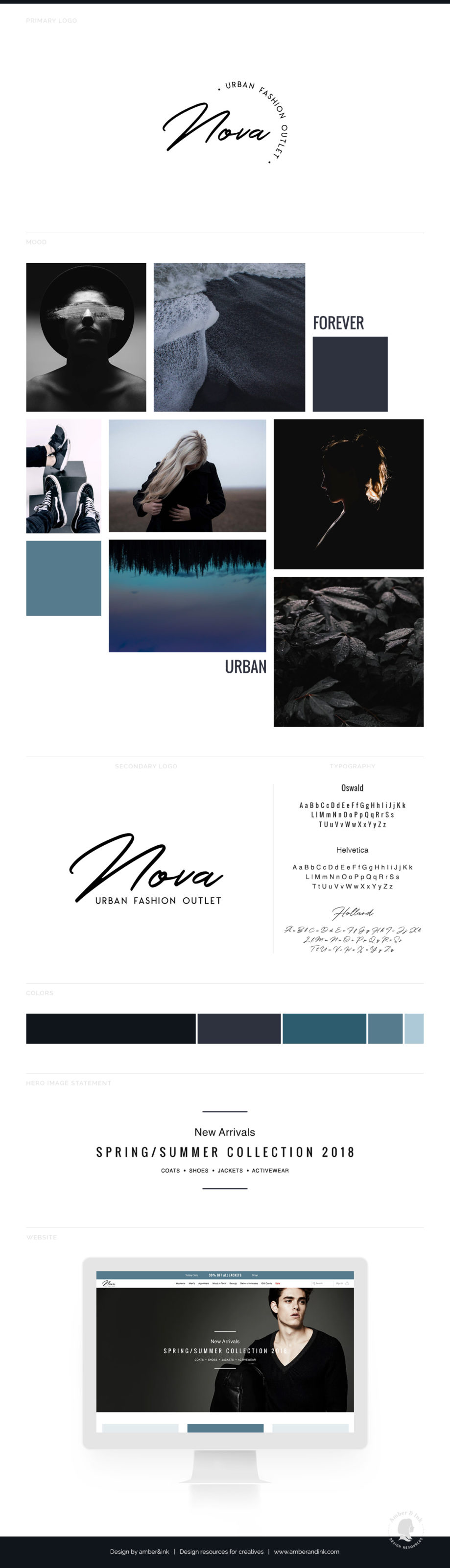 Dark and bold branding board for urban retail shop.