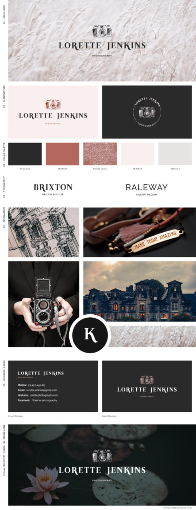 Visual identity board for a logo design.